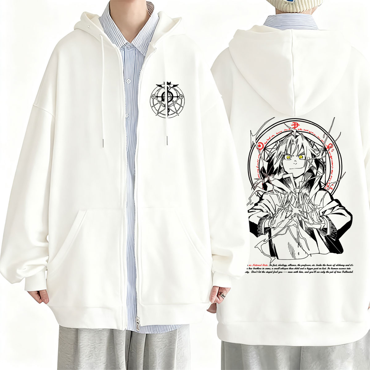 Fullmetal Alchemist Coat - Sudadera con capucha y cremallera de
