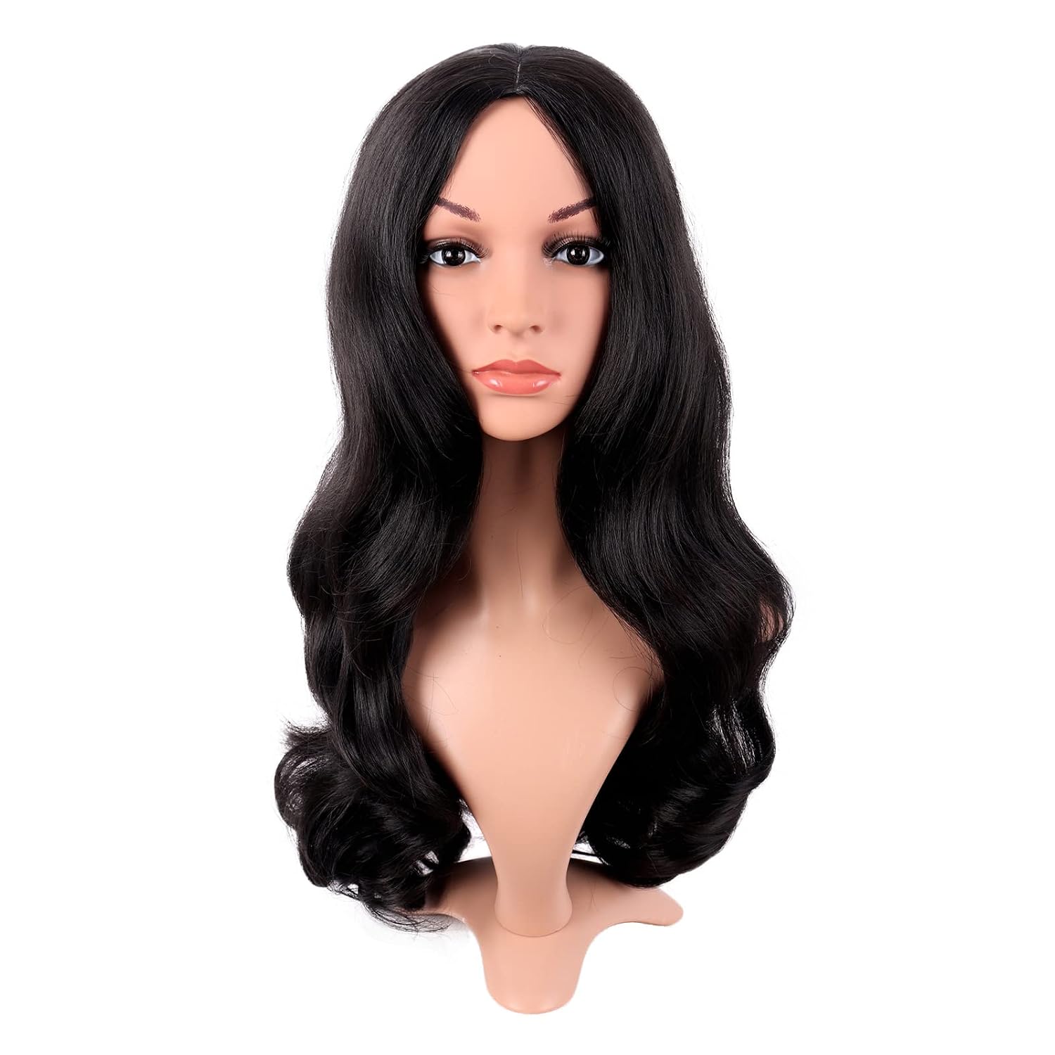 Anime Cosplay Long Black Hair - Peluca Larga Rizada con Parte Media