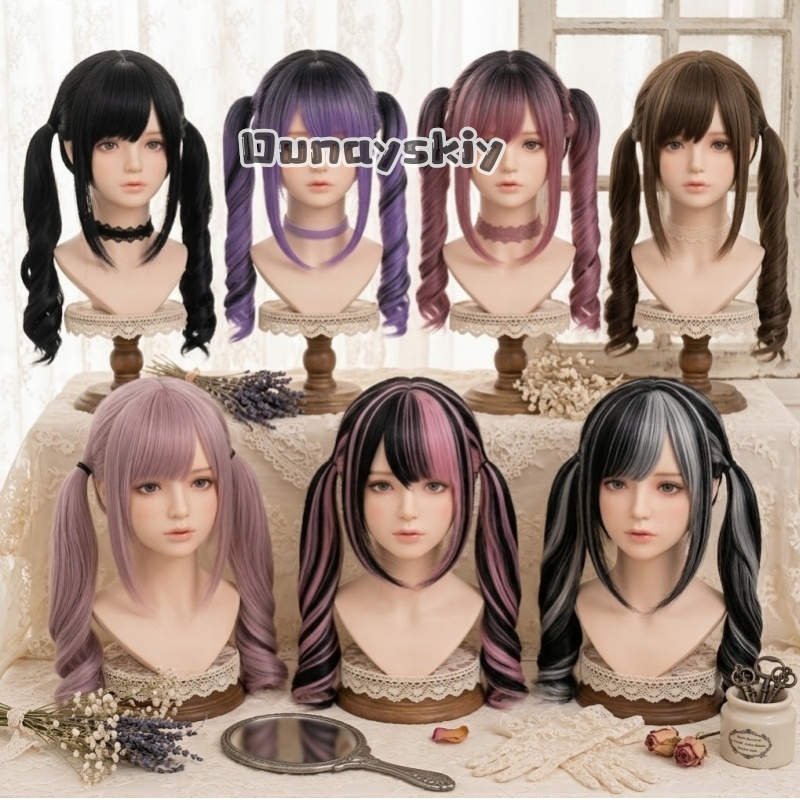 Cosplay Anime Pink Hair - Peluca sintética con degradado de color